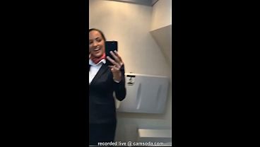 latina stewardess joins the masturbation mile high club in the lavatory and cums