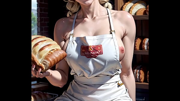 Sexy blonde baker flashes pussy