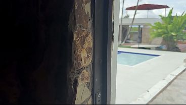 Voyeur: My stepbrother gets hard watching me masturbate by the pool