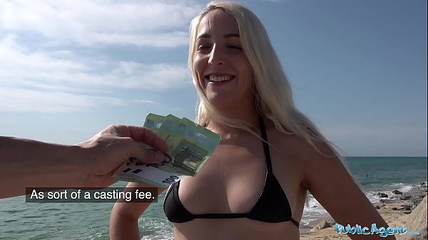 Public Agent Spanish babe with bright hair sex on the beach