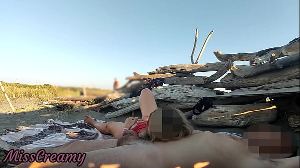 Pussy flash – I showed my wet pussy in front of a voyeur on a public beach and he started jerking his dick in front of everyone – it’s very risky