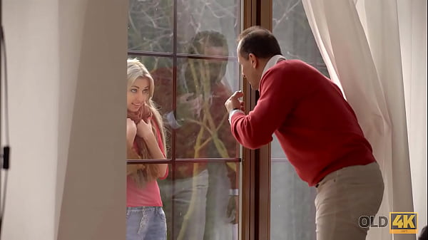 OLD4K. Gal makes acquaintance with thick cock of caring old neighbor