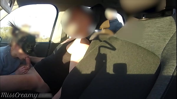 Voyeur watching us while my hot wife masturbating and sucking cock in car at the parking – Risky Public Sex – Caught Blowjob by stranger